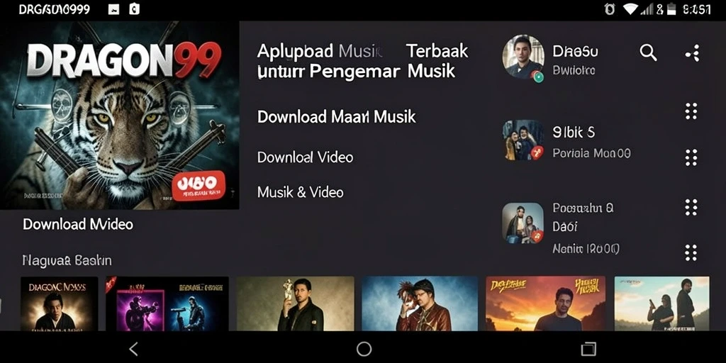 Antarmuka aplikasi DRAGON99 untuk Download Musik yang user-friendly.