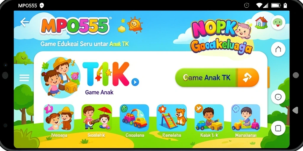 Tampilan aplikasi MPO555 yang ceria dan interaktif untuk anak-anak.
