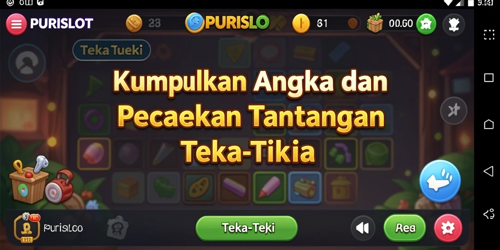 Tampilan antarmuka game Teka-Teki PURISLOT yang menarik dan interaktif.